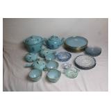 Set of Vintage Blue Floral Porcelain and Glassware Collection