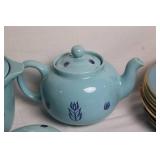 Set of Vintage Blue Floral Porcelain and Glassware Collection