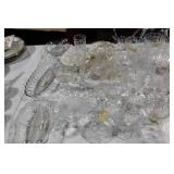 Collection of Etched Crystal Glassware Including Bowls and Cups