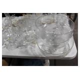Collection of Etched Crystal Glassware Including Bowls and Cups
