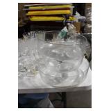 Collection of Etched Crystal Glassware Including Bowls and Cups