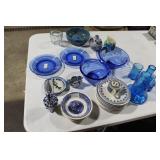 Assorted Collection of Blue Glass and Ceramic Items