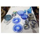 Assorted Collection of Blue Glass and Ceramic Items