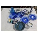 Assorted Collection of Blue Glass and Ceramic Items
