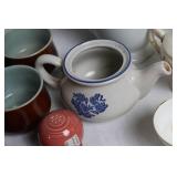 Collection of Vintage Teapots, Cups, and Serving Dishes