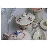 Collection of Vintage Teapots, Cups, and Serving Dishes