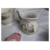 Collection of Vintage Teapots, Cups, and Serving Dishes