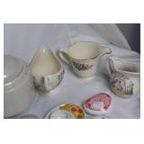 Collection of Vintage Teapots, Cups, and Serving Dishes