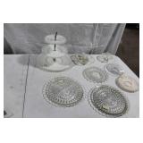 Vintage Glassware Collection Including 3-Tiered Serving Tray and Platters