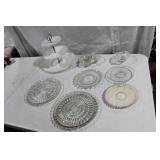 Vintage Glassware Collection Including 3-Tiered Serving Tray and Platters
