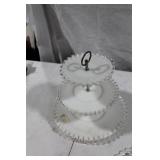 Vintage Glassware Collection Including 3-Tiered Serving Tray and Platters