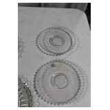 Vintage Glassware Collection Including 3-Tiered Serving Tray and Platters