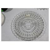 Vintage Glassware Collection Including 3-Tiered Serving Tray and Platters