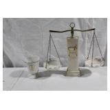 Vintage Apothecary Balance Scale with Porcelain Bowls and Gold Accents