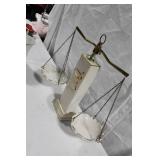 Vintage Apothecary Balance Scale with Porcelain Bowls and Gold Accents