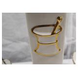 Vintage Apothecary Balance Scale with Porcelain Bowls and Gold Accents