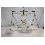 Vintage Apothecary Balance Scale with Porcelain Bowls and Gold Accents