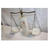 Vintage Apothecary Balance Scale with Porcelain Bowls and Gold Accents