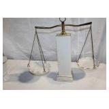 Vintage Apothecary Balance Scale with Porcelain Bowls and Gold Accents