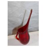 Set of 7 Elegant Vintage Art Glass Vases in Green and Red