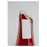 Set of 7 Elegant Vintage Art Glass Vases in Green and Red