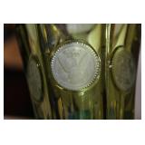 Set of 7 Elegant Vintage Art Glass Vases in Green and Red