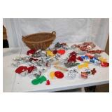 Collection of Metal and Plastic Cookie Cutters with Wicker Basket