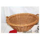 Collection of Metal and Plastic Cookie Cutters with Wicker Basket