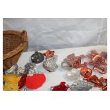 Collection of Metal and Plastic Cookie Cutters with Wicker Basket