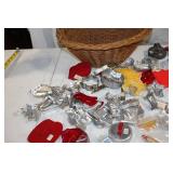 Collection of Metal and Plastic Cookie Cutters with Wicker Basket