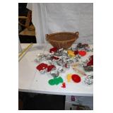 Collection of Metal and Plastic Cookie Cutters with Wicker Basket