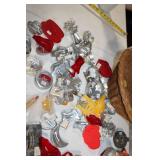 Collection of Metal and Plastic Cookie Cutters with Wicker Basket