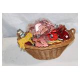 Collection of Metal and Plastic Cookie Cutters with Wicker Basket