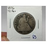 1876 T2 Rev Seated Half Dollar