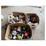3 Boxes of Assorted Items - 134a Refrigerant, Spray Paint, Plumbing Supplies