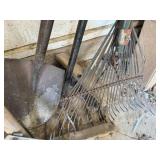 Long Handle Tools in Corner - Sledge, Rake, Hoe, Spade, Propane Torch