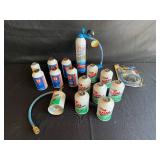 Set of Assorted Automotive Refrigerant Cans with Recharge Kits - content quantities unverified