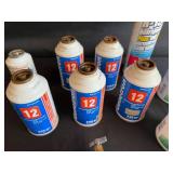 Set of Assorted Automotive Refrigerant Cans with Recharge Kits - content quantities unverified
