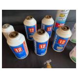 Set of Assorted Automotive Refrigerant Cans with Recharge Kits - content quantities unverified