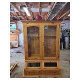 Solid Wood Gun Cabinet with Double Glass Doors and Drawers