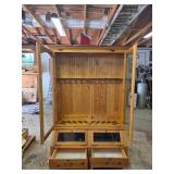 Solid Wood Gun Cabinet with Double Glass Doors and Drawers