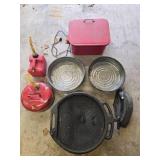 Misc Automotive Lot with Parts Washer, Funnels, and Drain Pans