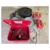 Misc Automotive Lot with Parts Washer, Funnels, and Drain Pans