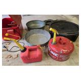 Misc Automotive Lot with Parts Washer, Funnels, and Drain Pans