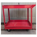 Red Metal Utility Cart with Dual Shelving
