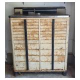 Vintage Industrial Metal Tool Cabinet with Assorted Hardware