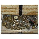 Assortment of Metal Industrial Fittings and Tools with Vise Pliers and Nibbling Tool