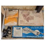 Assortment of Metal Industrial Fittings and Tools with Vise Pliers and Nibbling Tool