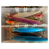 Set of Fishing Lures in Plastic Tackle Box