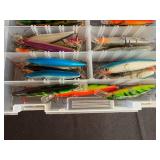 Set of Fishing Lures in Plastic Tackle Box